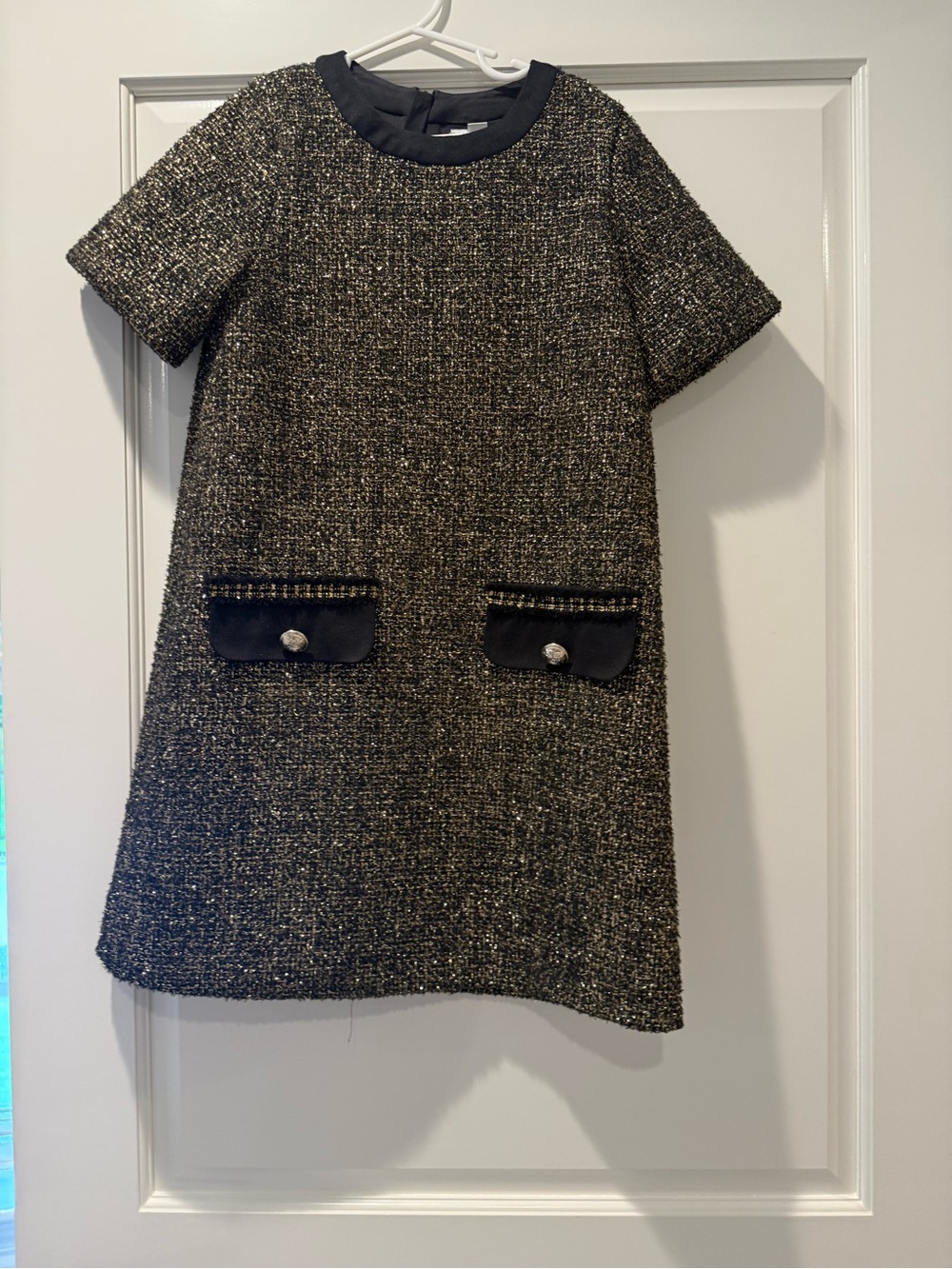Reiss Black and Gold Tweed A-Line Dress